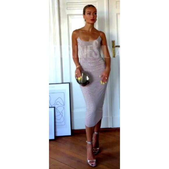 Zara Blush Pink Tulle Midi Dress with Rhinestones Spaghetti Straps Size Small - Picture 1 of 11
